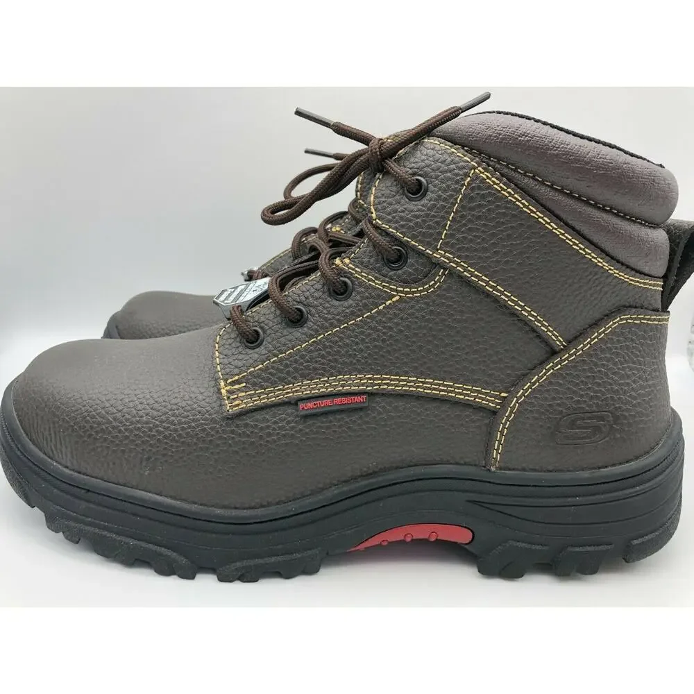 Skechers Men's 77143MC Brown Leather Steel Toe Safety Boots Lace Up Size US 13